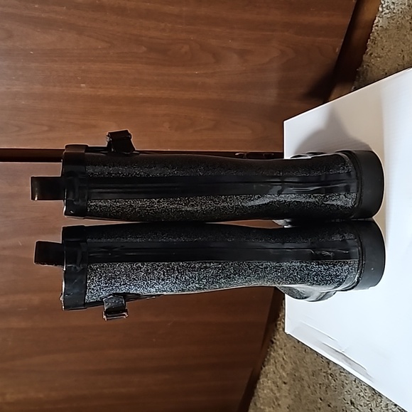 Capelli of New York Solid Glitter Sporty Ladies Black Rain Boots - Picture 3 of 4